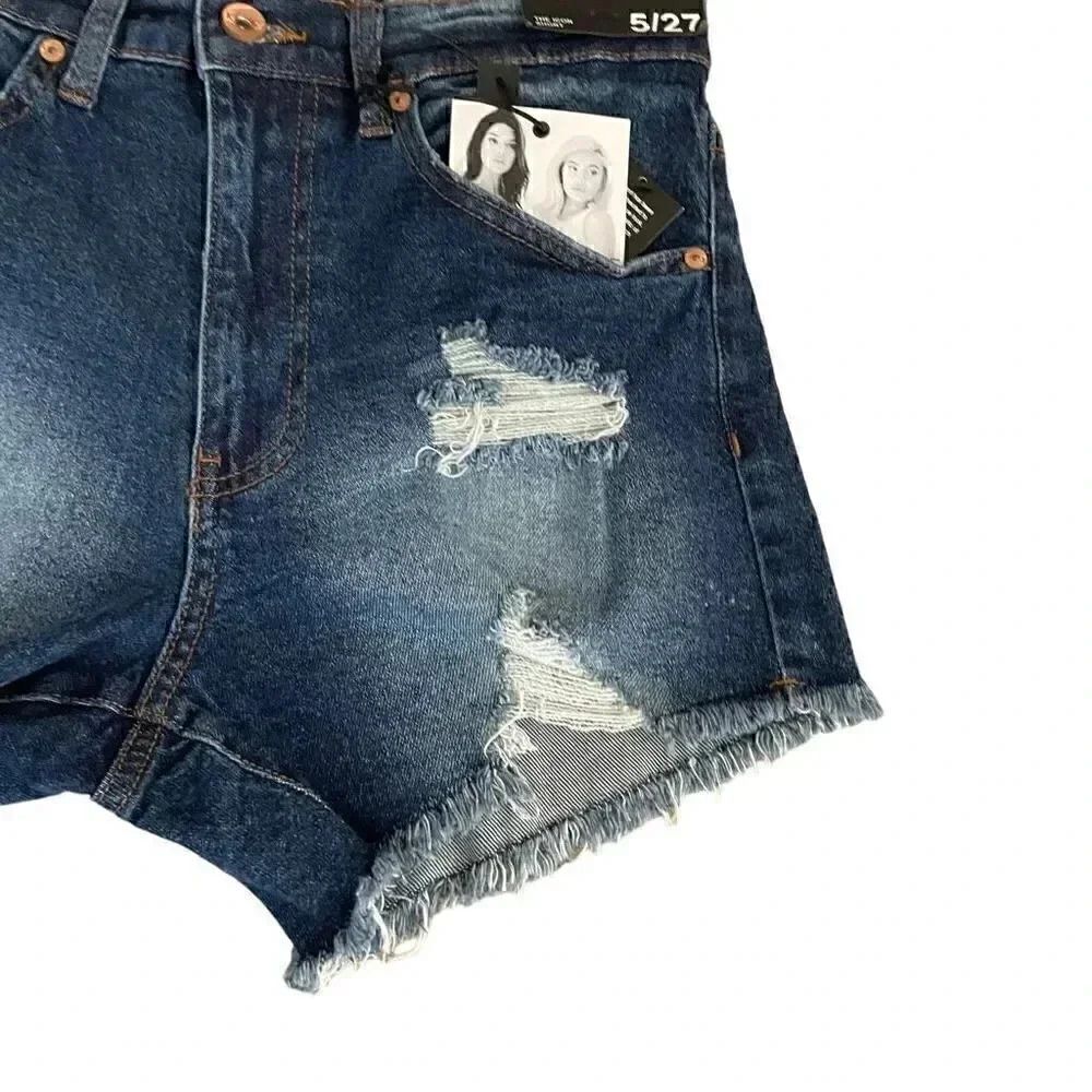 Kendall & Kylie The Icon Short High Rise Cotton Blend Denim Blue Sz 5/27 #1185 — image 3 of 8